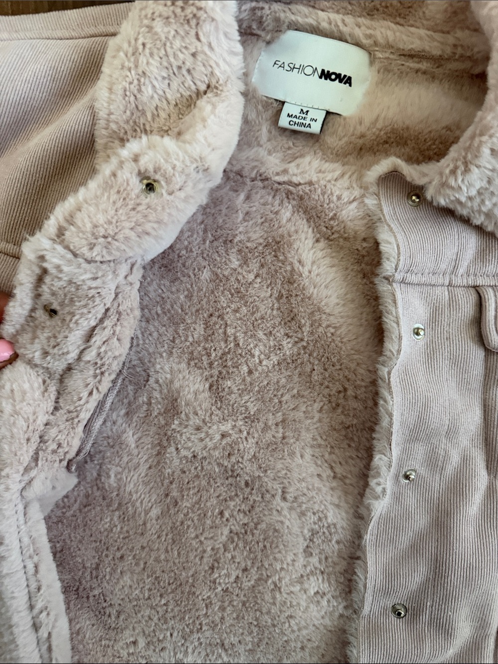 Fashion Nova Plush Faux Suede Jacket in Light Blush - Picture 3 of 4